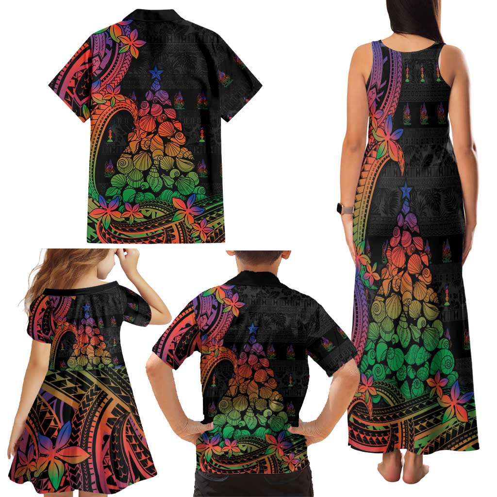 New Caledonia Christmas Family Matching Tank Maxi Dress and Hawaiian Shirt Seashell Xmas Tree Tribal Waves DT05 - Polynesian Pride