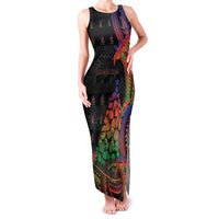 New Caledonia Christmas Family Matching Tank Maxi Dress and Hawaiian Shirt Seashell Xmas Tree Tribal Waves DT05 Mom's Dress Black - Polynesian Pride