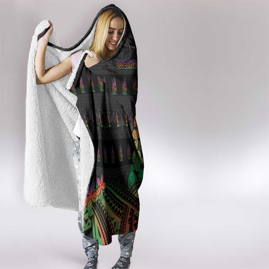 New Caledonia Christmas Hooded Blanket Seashell Xmas Tree Tribal Waves - Polynesian Pride