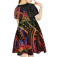 New Caledonia Christmas Kid Short Sleeve Dress Seashell Xmas Tree Tribal Waves DT05 - Polynesian Pride