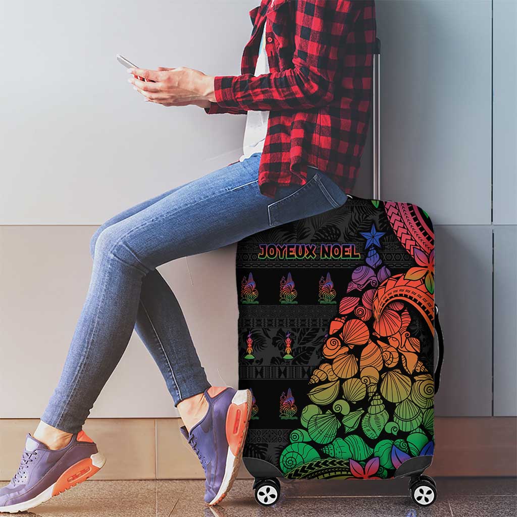New Caledonia Christmas Luggage Cover Seashell Xmas Tree Tribal Waves - Polynesian Pride