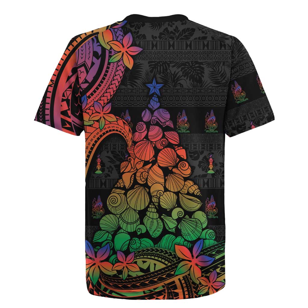 New Caledonia Christmas Rugby Jersey Seashell Xmas Tree Tribal Waves - Polynesian Pride