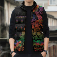 New Caledonia Christmas Sleeveless Puffer Jacket Seashell Xmas Tree Tribal Waves - Polynesian Pride