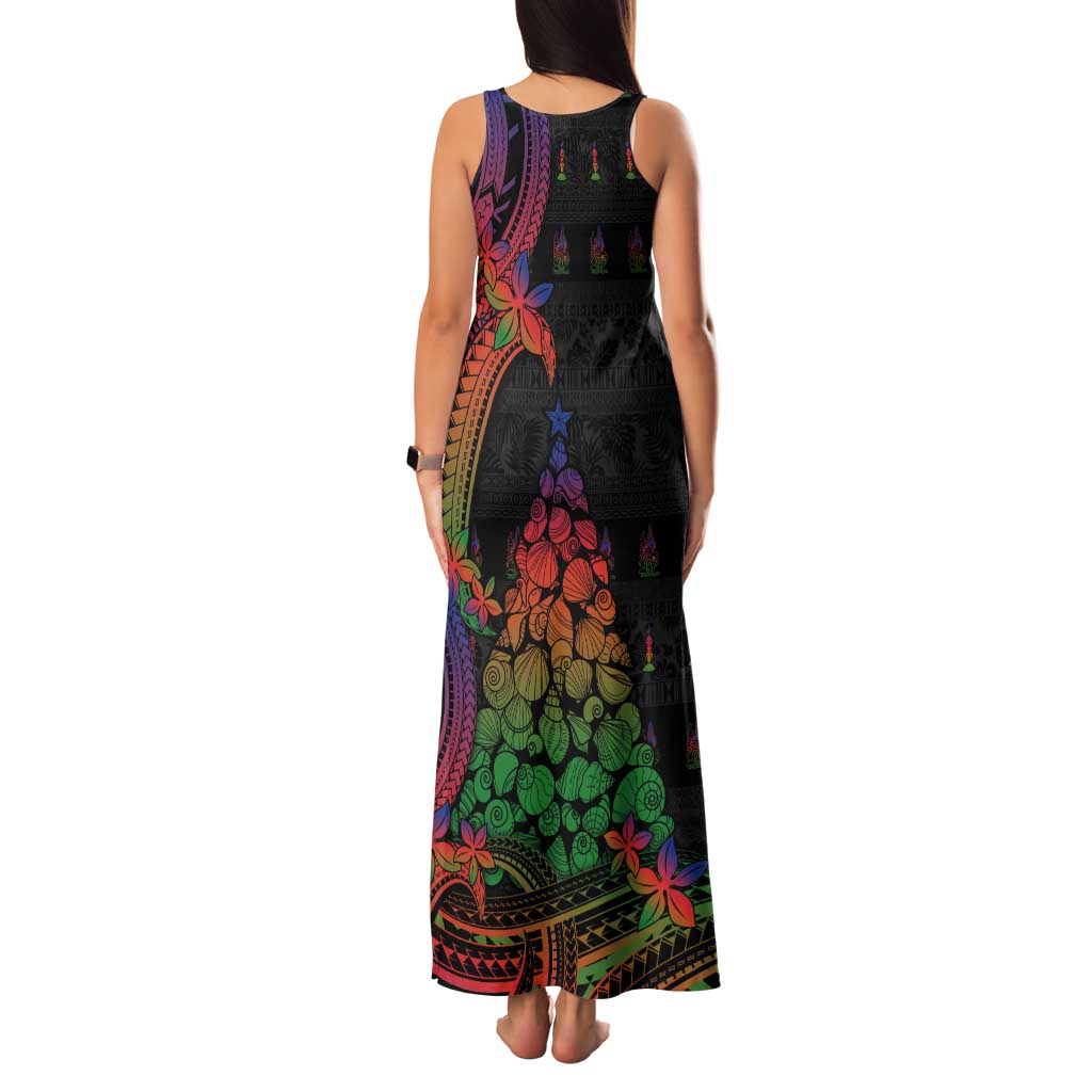 New Caledonia Christmas Tank Maxi Dress Seashell Xmas Tree Tribal Waves - Polynesian Pride