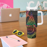 New Caledonia Christmas Tumbler With Handle Seashell Xmas Tree Tribal Waves - Polynesian Pride