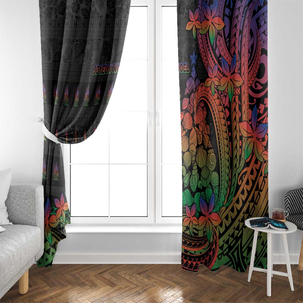 New Caledonia Christmas Window Curtain Seashell Xmas Tree Tribal Waves - Polynesian Pride
