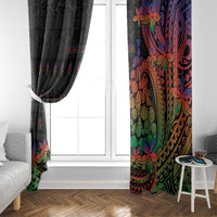 New Caledonia Christmas Window Curtain Seashell Xmas Tree Tribal Waves - Polynesian Pride