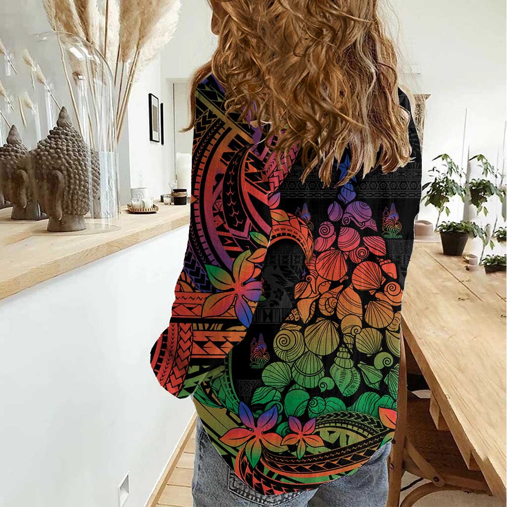 New Caledonia Christmas Women Casual Shirt Seashell Xmas Tree Tribal Waves - Polynesian Pride