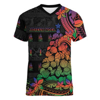 New Caledonia Christmas Women V-Neck T-Shirt Seashell Xmas Tree Tribal Waves - Polynesian Pride