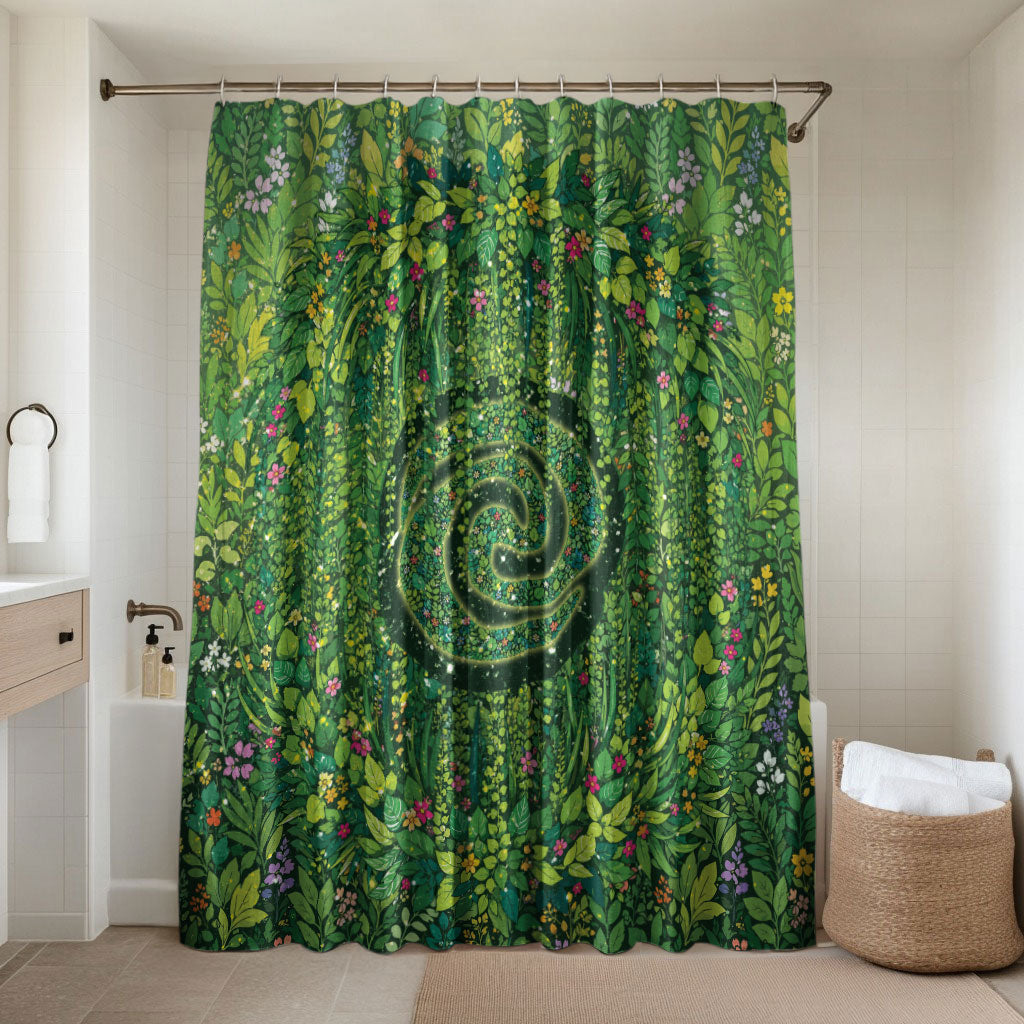 Polynesia Mother Nature Bathroom Set Glowing Heart Spiral Tropical Vine Floral DT05 Shower Curtain Only Green - Polynesian Pride