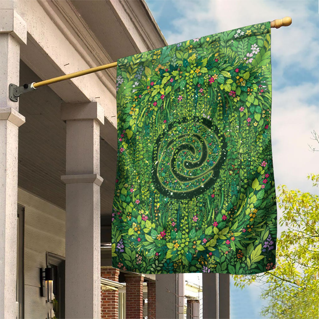 Polynesia Mother Nature Garden Flag Glowing Heart Spiral Tropical Vine Floral DT05 House Flag Green - Polynesian Pride