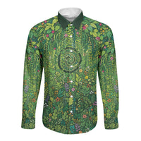 Polynesia Mother Nature Long Sleeve Button Shirt Glowing Heart Spiral Tropical Vine Floral DT05 Unisex Green - Polynesian Pride