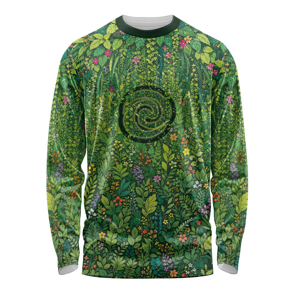 Polynesia Mother Nature Long Sleeve Shirt Glowing Heart Spiral Tropical Vine Floral DT05 Unisex Green - Polynesian Pride