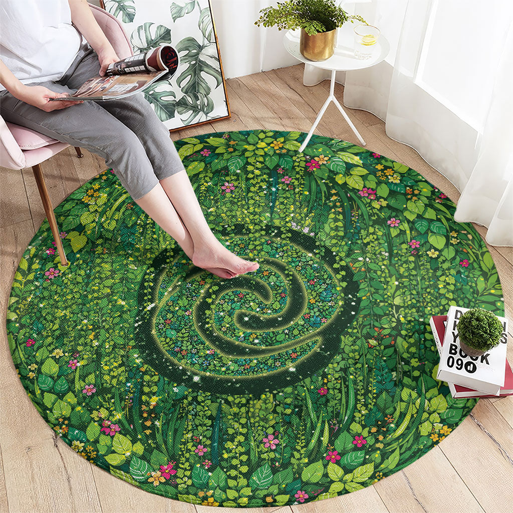 Polynesia Mother Nature Round Carpet Glowing Heart Spiral Tropical Vine Floral DT05 - Polynesian Pride