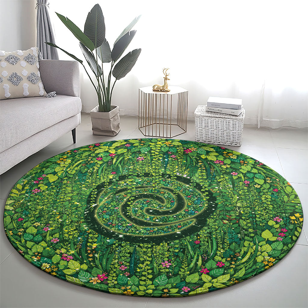 Polynesia Mother Nature Round Carpet Glowing Heart Spiral Tropical Vine Floral DT05 - Polynesian Pride