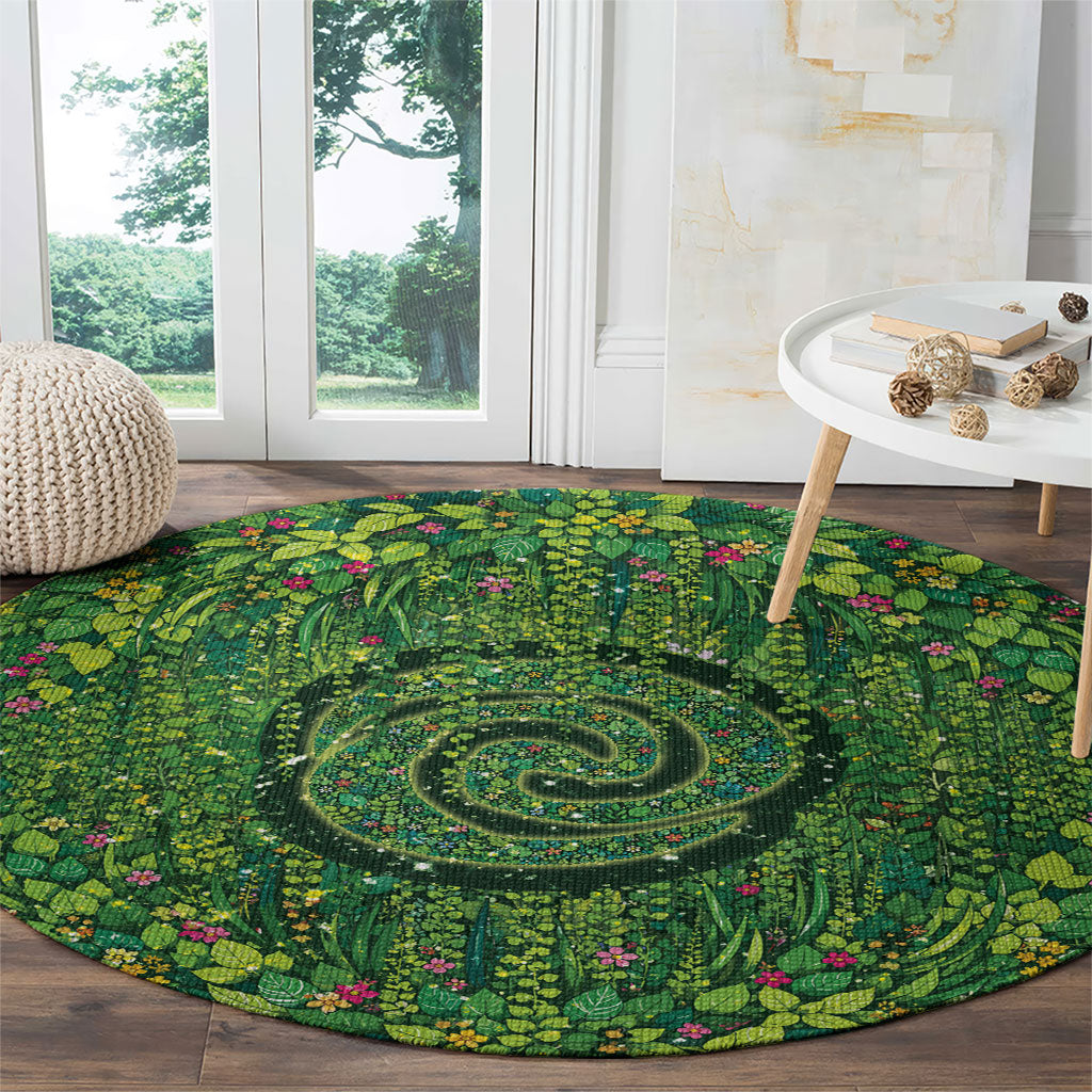 Polynesia Mother Nature Round Carpet Glowing Heart Spiral Tropical Vine Floral DT05 - Polynesian Pride