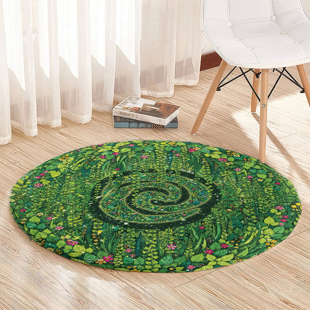 Polynesia Mother Nature Round Carpet Glowing Heart Spiral Tropical Vine Floral DT05 - Polynesian Pride