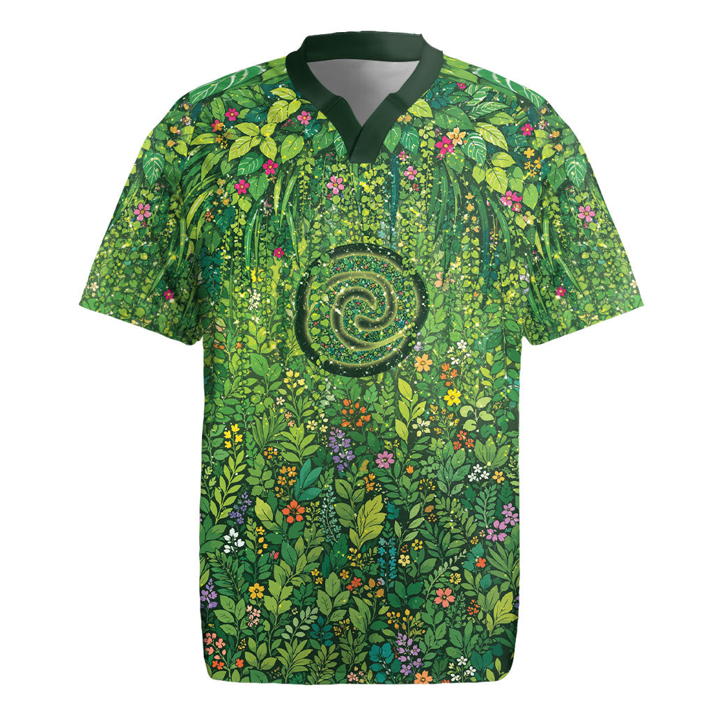 Polynesia Mother Nature Rugby Jersey Glowing Heart Spiral Tropical Vine Floral DT05 Green - Polynesian Pride