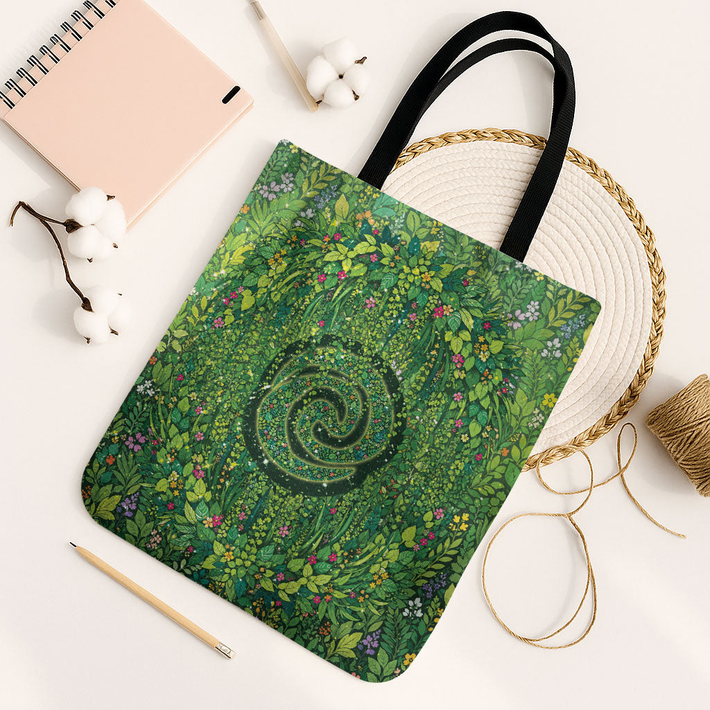 Polynesia Mother Nature Tote Bag Glowing Heart Spiral Tropical Vine Floral DT05 Black Strap One Size Green - Polynesian Pride