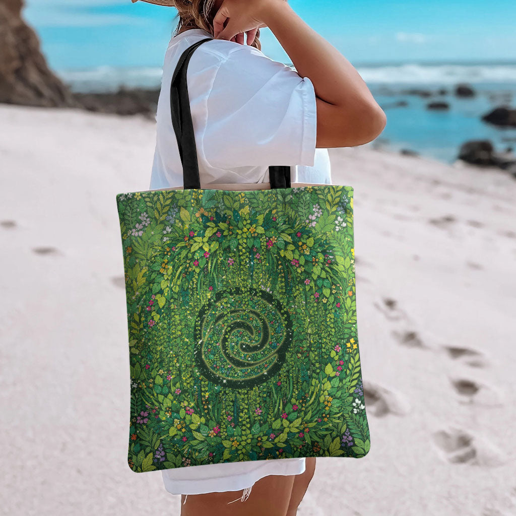 Polynesia Mother Nature Tote Bag Glowing Heart Spiral Tropical Vine Floral DT05 - Polynesian Pride