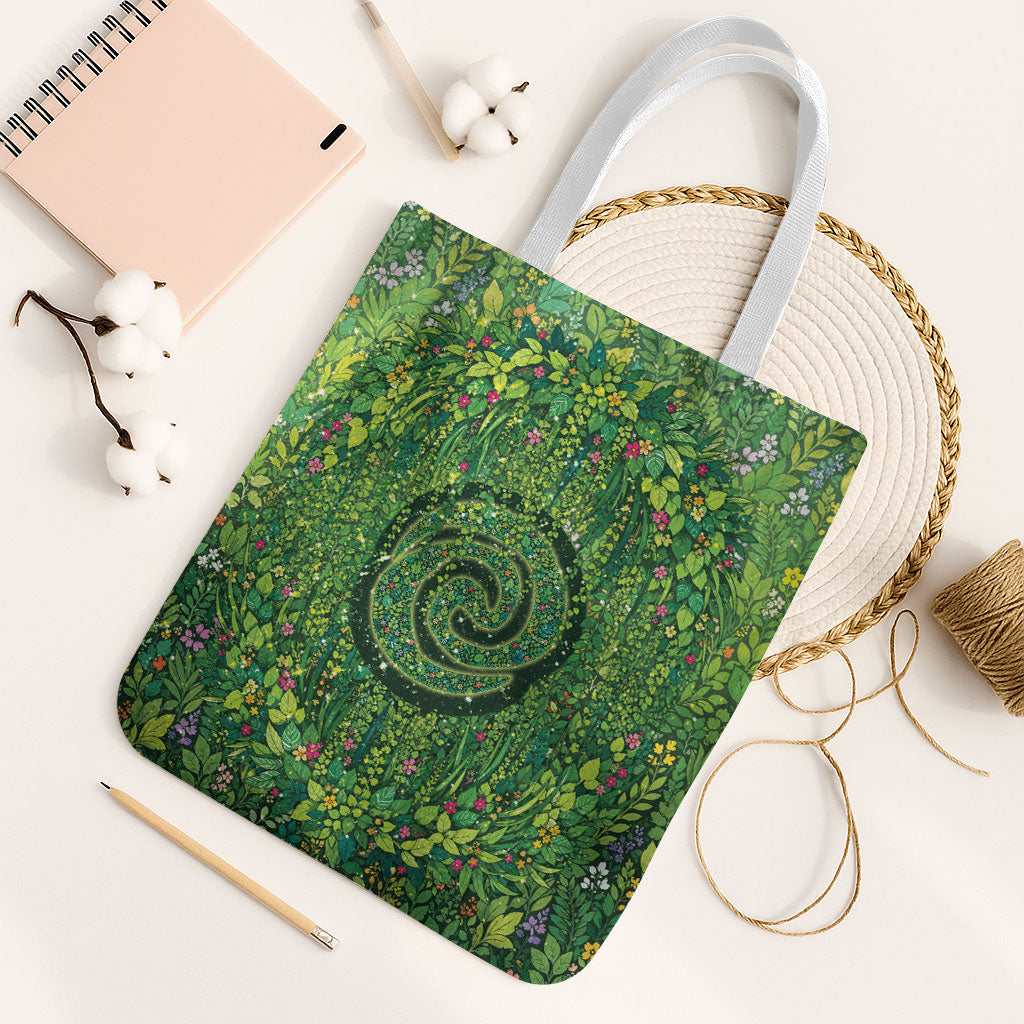 Polynesia Mother Nature Tote Bag Glowing Heart Spiral Tropical Vine Floral DT05 White Strap One Size Green - Polynesian Pride
