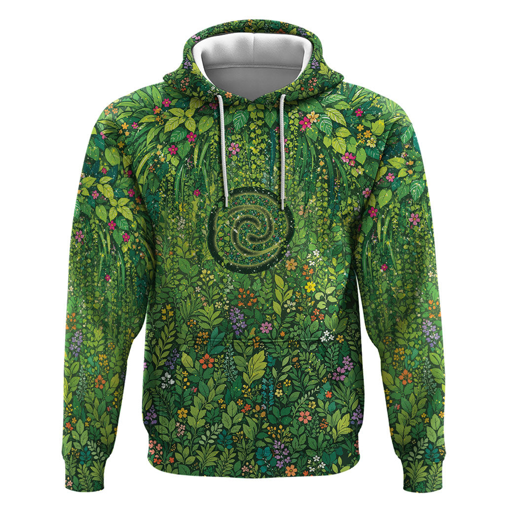 Polynesia Mother Nature Zip Hoodie Glowing Heart Spiral Tropical Vine Floral DT05 Pullover Hoodie Green - Polynesian Pride