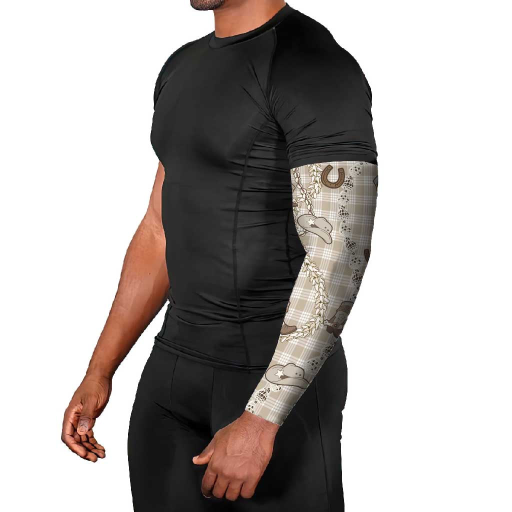Hawaii Palaka Cowboy Arm Sleeves Shell Maile Lei With Western Patterns - Polynesian Pride