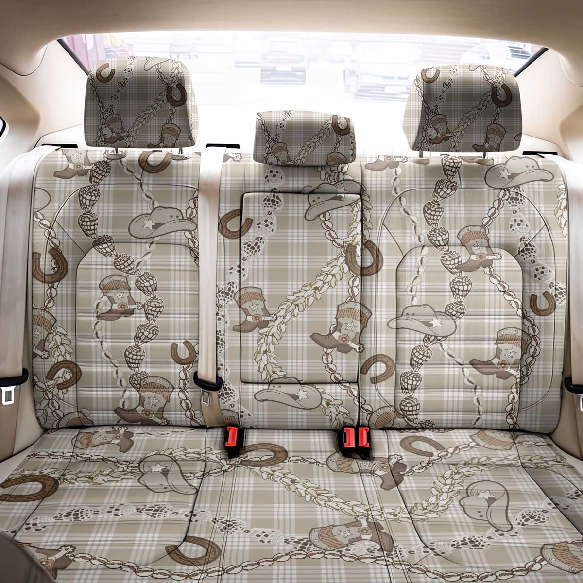 Hawaii Palaka Cowboy Back Car Seat Cover Shell Maile Lei With Western Patterns - Polynesian Pride
