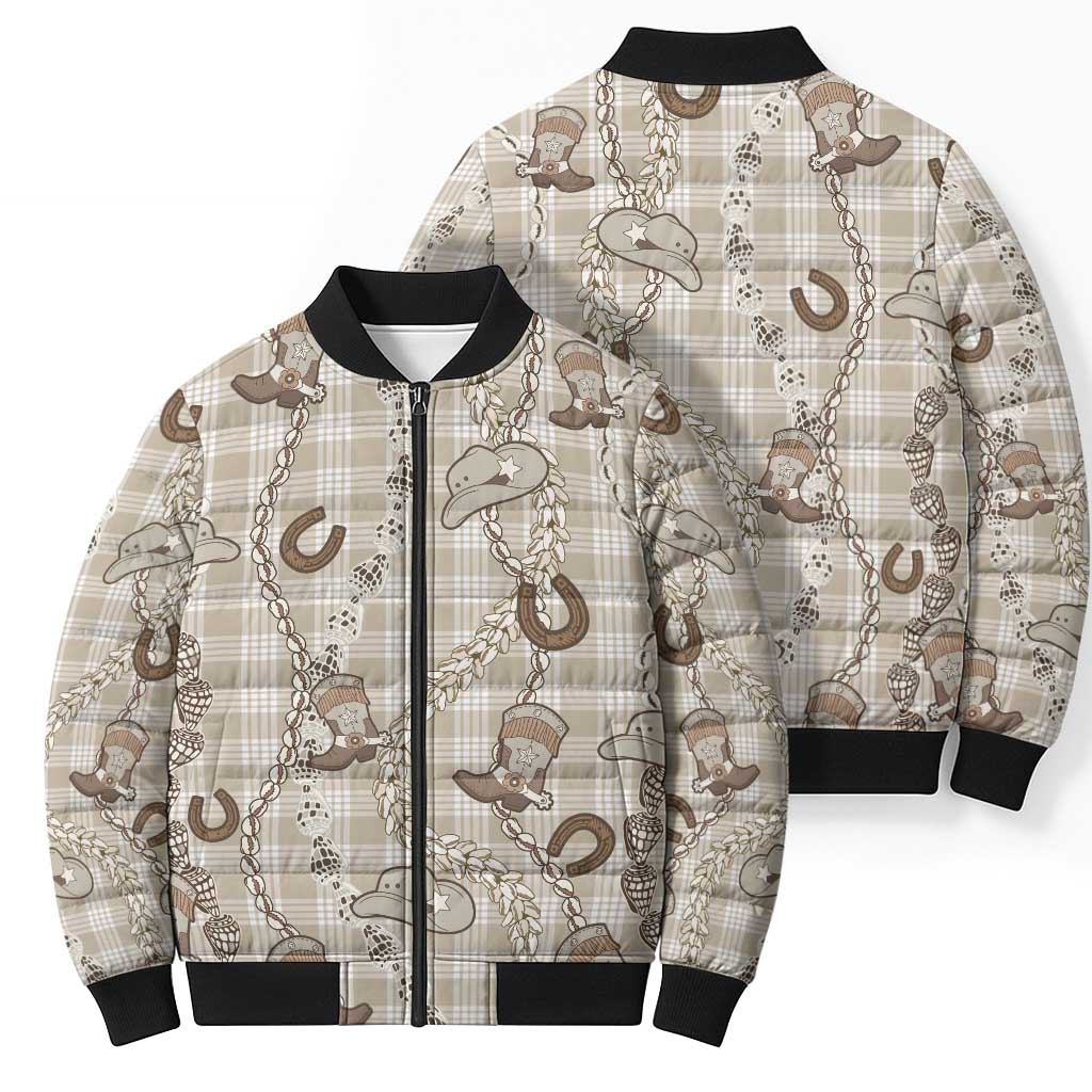 Hawaii Palaka Cowboy Bomber Puffer Jacket Shell Maile Lei With Western Patterns - Polynesian Pride