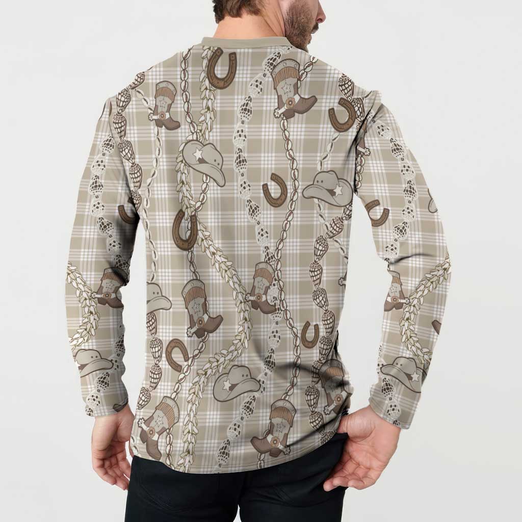 Hawaii Palaka Cowboy Button Sweatshirt Shell Maile Lei With Western Patterns - Polynesian Pride