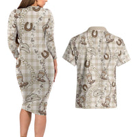 Hawaii Palaka Cowboy Couples Matching Long Sleeve Bodycon Dress and Hawaiian Shirt Shell Maile Lei With Western Patterns - Polynesian Pride