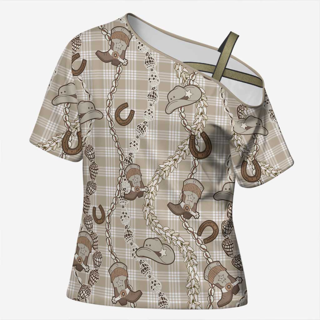 Hawaii Palaka Cowboy Cross Shoulder Shirt Shell Maile Lei With Western Patterns - Polynesian Pride