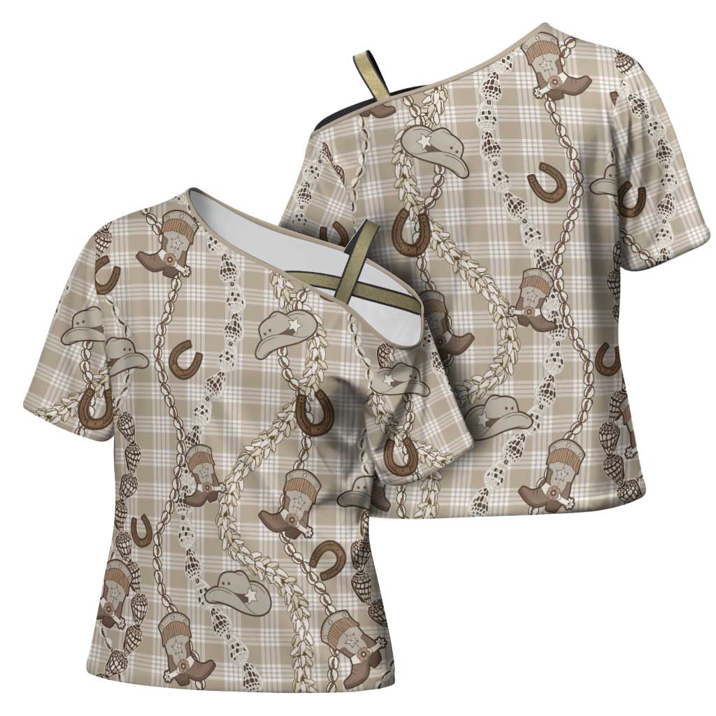 Hawaii Palaka Cowboy Cross Shoulder Shirt Shell Maile Lei With Western Patterns - Polynesian Pride