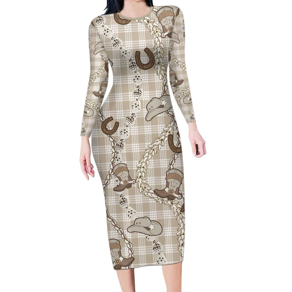 Hawaii Palaka Cowboy Family Matching Long Sleeve Bodycon Dress and Hawaiian Shirt Shell Maile Lei With Western Patterns - Polynesian Pride