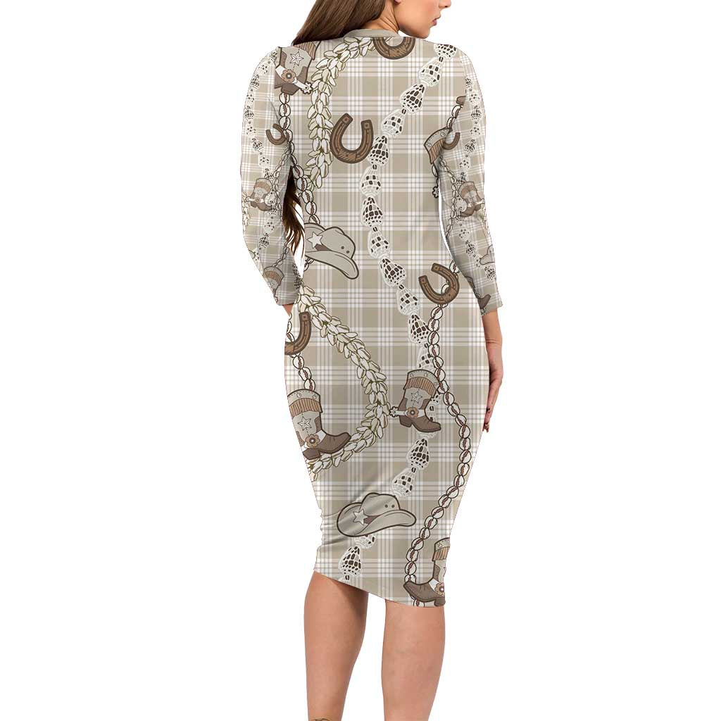 Hawaii Palaka Cowboy Family Matching Long Sleeve Bodycon Dress and Hawaiian Shirt Shell Maile Lei With Western Patterns - Polynesian Pride