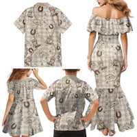 Hawaii Palaka Cowboy Family Matching Mermaid Dress and Hawaiian Shirt Shell Maile Lei With Western Patterns - Polynesian Pride