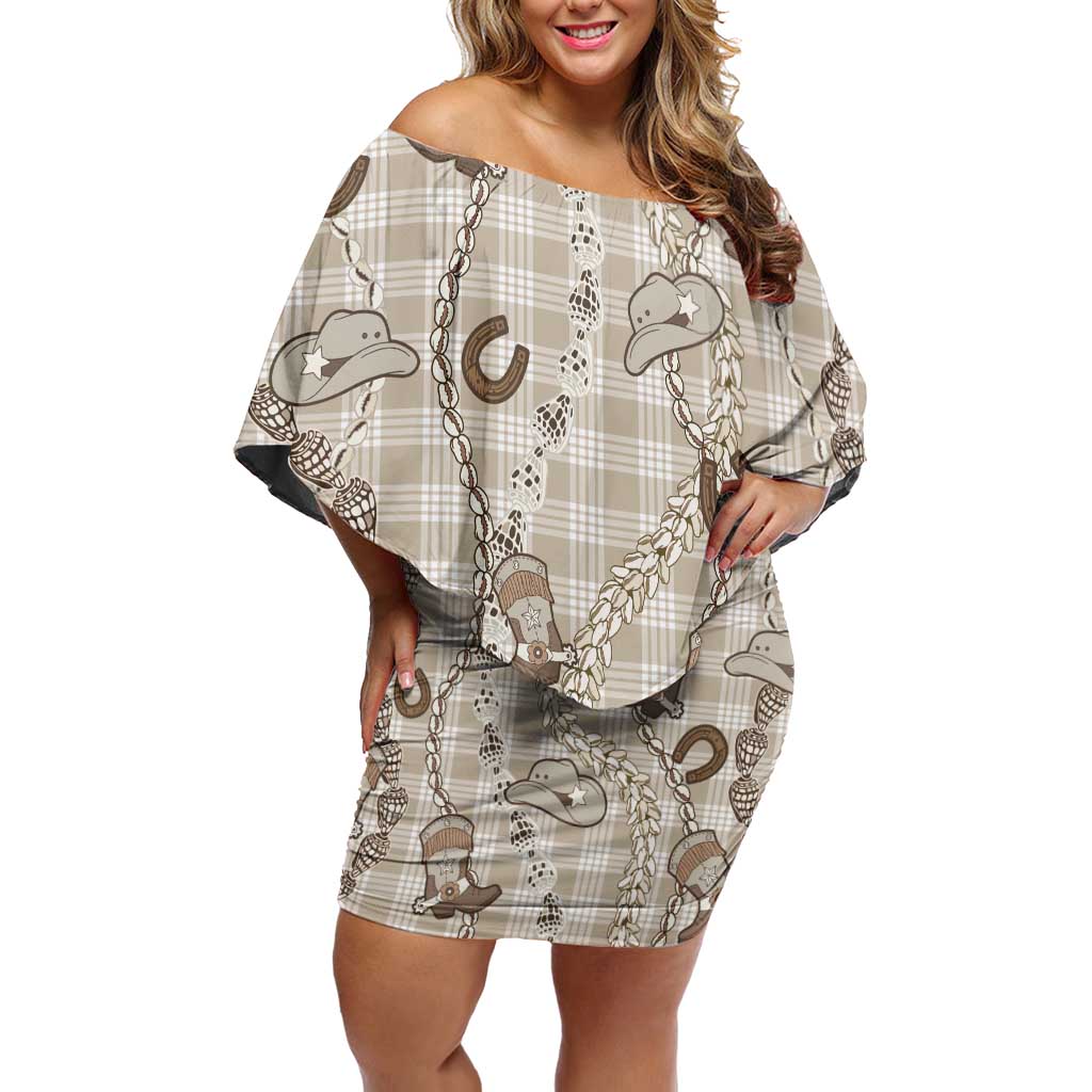 Hawaii Palaka Cowboy Family Matching Off Shoulder Short Dress and Hawaiian Shirt Shell Maile Lei With Western Patterns - Polynesian Pride