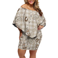 Hawaii Palaka Cowboy Family Matching Off Shoulder Short Dress and Hawaiian Shirt Shell Maile Lei With Western Patterns - Polynesian Pride