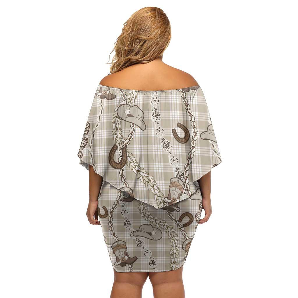 Hawaii Palaka Cowboy Family Matching Off Shoulder Short Dress and Hawaiian Shirt Shell Maile Lei With Western Patterns - Polynesian Pride