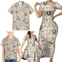 Hawaii Palaka Cowboy Family Matching Short Sleeve Bodycon Dress and Hawaiian Shirt Shell Maile Lei With Western Patterns - Polynesian Pride
