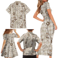Hawaii Palaka Cowboy Family Matching Short Sleeve Bodycon Dress and Hawaiian Shirt Shell Maile Lei With Western Patterns - Polynesian Pride