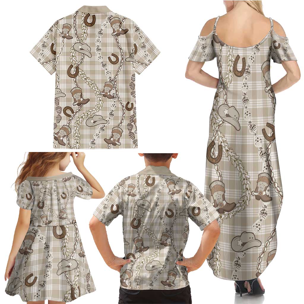 Hawaii Palaka Cowboy Family Matching Summer Maxi Dress and Hawaiian Shirt Shell Maile Lei With Western Patterns - Polynesian Pride