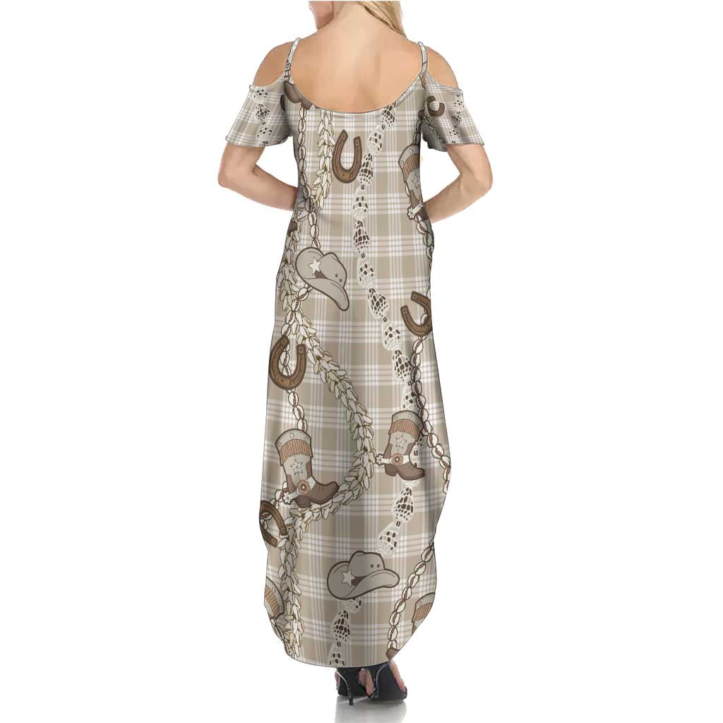 Hawaii Palaka Cowboy Family Matching Summer Maxi Dress and Hawaiian Shirt Shell Maile Lei With Western Patterns - Polynesian Pride