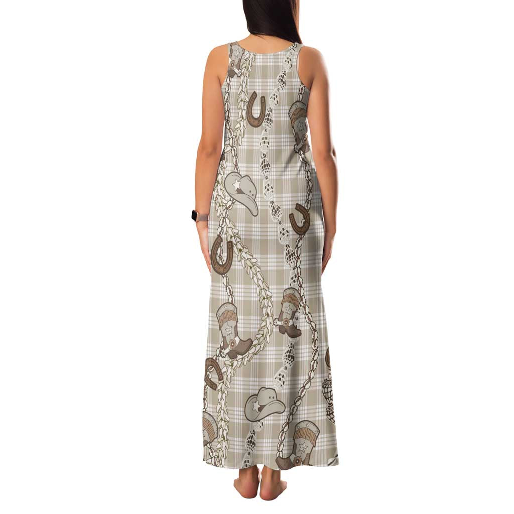 Hawaii Palaka Cowboy Family Matching Tank Maxi Dress and Hawaiian Shirt Shell Maile Lei With Western Patterns - Polynesian Pride