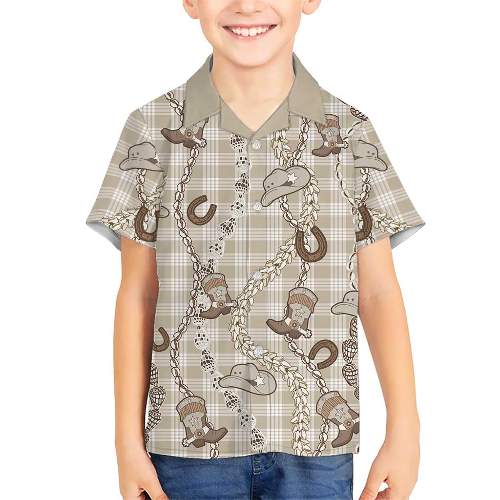 Hawaii Palaka Cowboy Family Matching Tank Maxi Dress and Hawaiian Shirt Shell Maile Lei With Western Patterns - Polynesian Pride