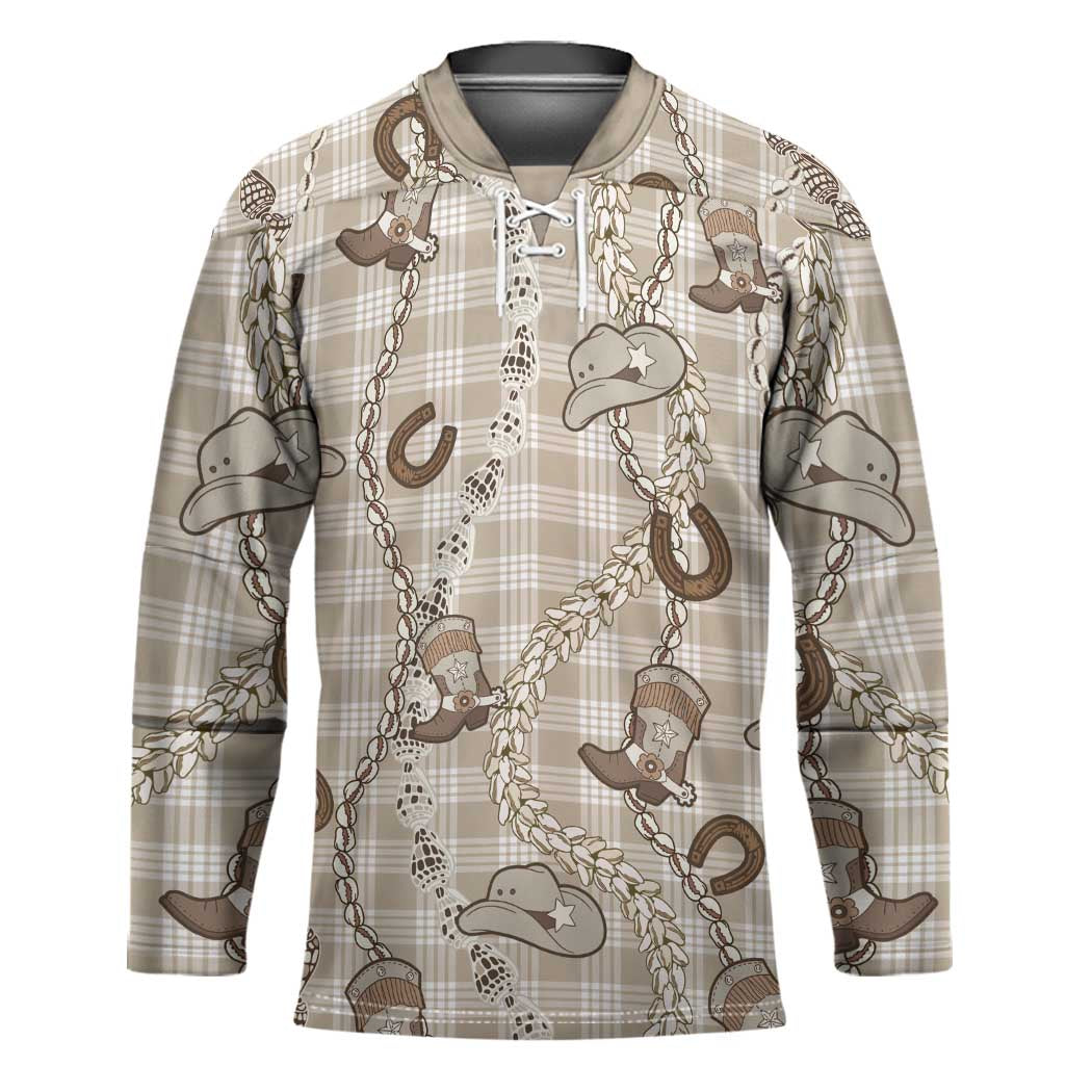 Hawaii Palaka Cowboy Hockey Jersey Shell Maile Lei With Western Patterns - Polynesian Pride
