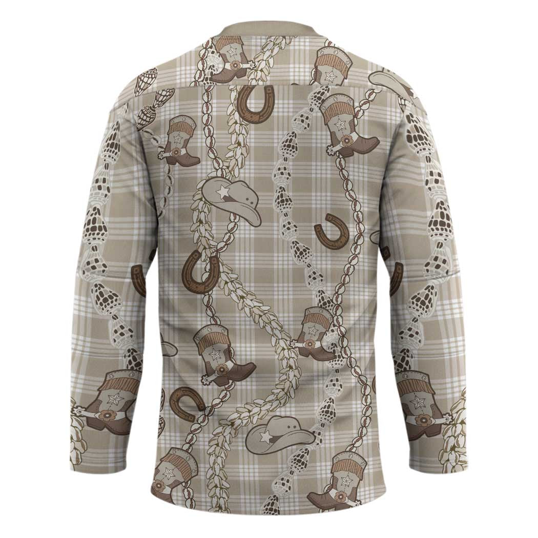 Hawaii Palaka Cowboy Hockey Jersey Shell Maile Lei With Western Patterns - Polynesian Pride