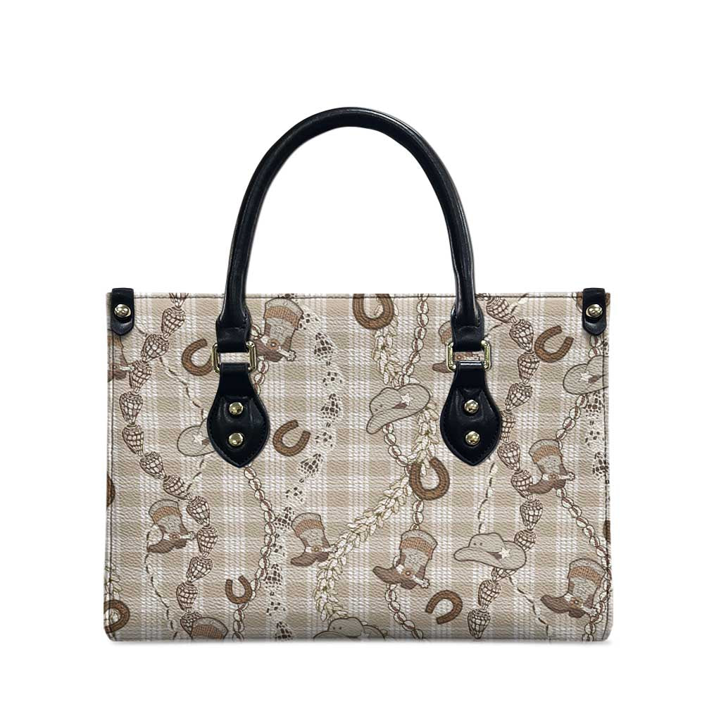 Hawaii Palaka Cowboy Leather Bag Shell Maile Lei With Western Patterns - Polynesian Pride