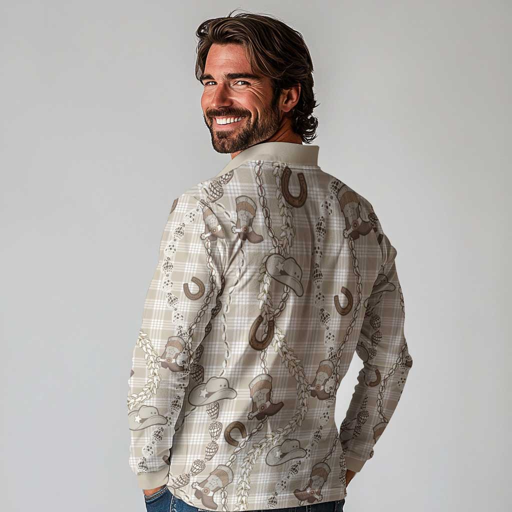 Hawaii Palaka Cowboy Long Sleeve Polo Shirt Shell Maile Lei With Western Patterns - Polynesian Pride