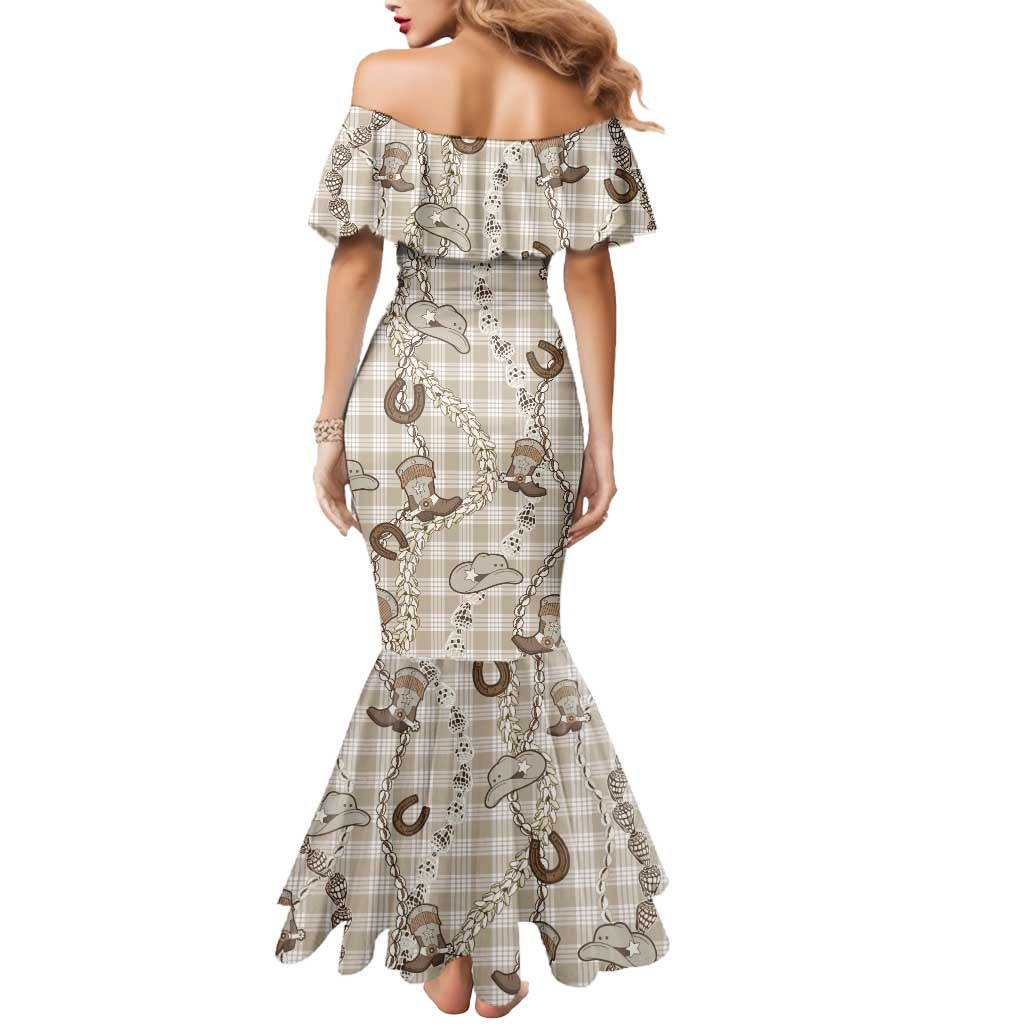 Hawaii Palaka Cowboy Mermaid Dress Shell Maile Lei With Western Patterns - Polynesian Pride